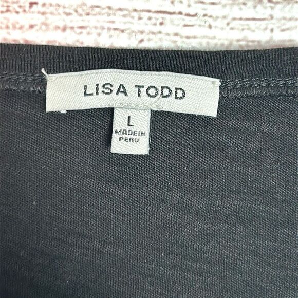 Lisa Todd Long Sleeve Tee Top Pullover Black White Water Splash Spots Print Sz L - Picture 7 of 9